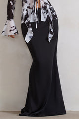 Serita | Black Satin Split Maxi Skirt