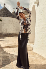 Serita | Black Satin Split Maxi Skirt